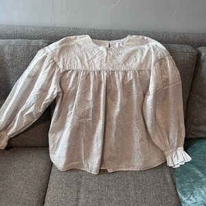 Anna Sui XL White and Tan Blouse Uniqlo